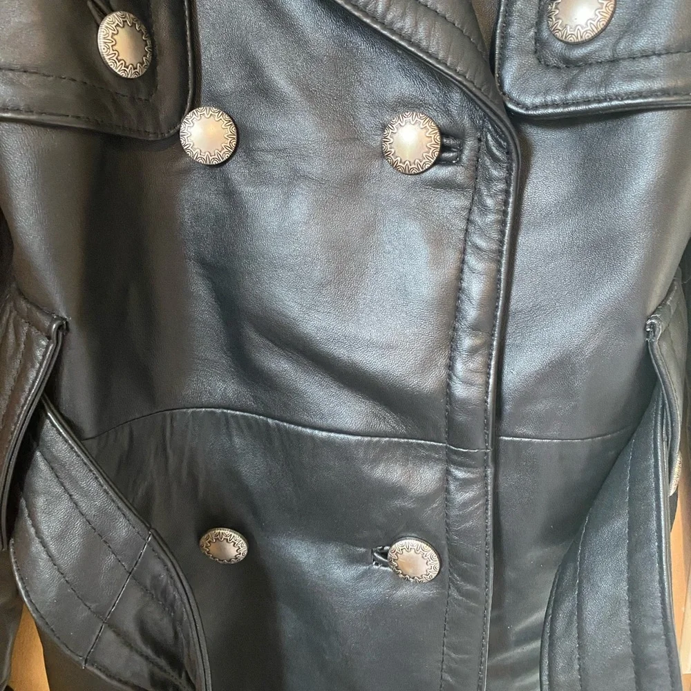 Black Double-Breasted Leather Jacket - Picture 2 of 8
